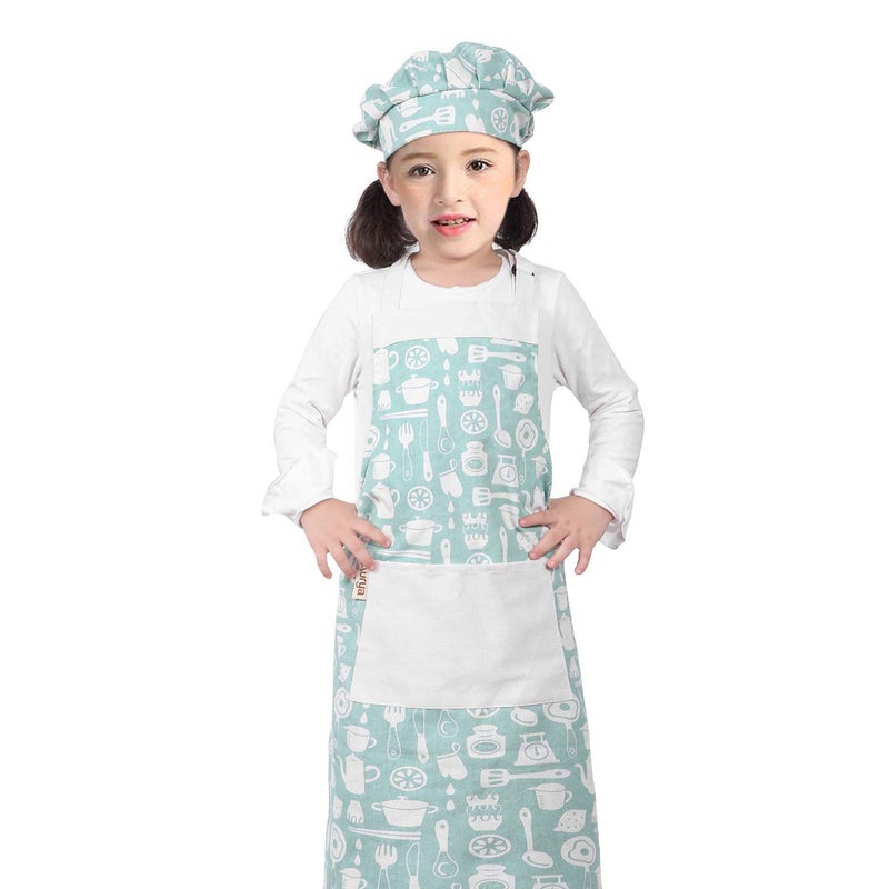 Aurya Kids Apron and Chef Hat Set-Adjustable Child Apron for Boys and Girls for Cooking Baking Tableware - Image 5